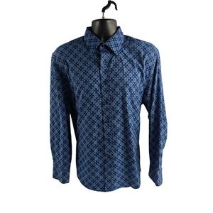Con.Struct Mens Slim Fit‎ Long Sleeve Button Up Shirt Floral Blue Large